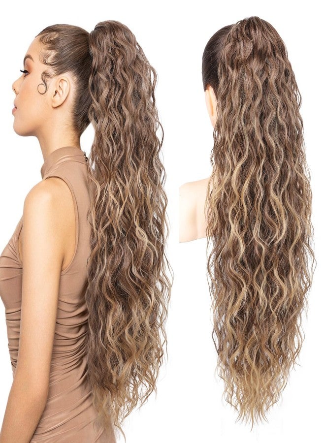 ريتشو وصلة شعر ذيل حصان من ريتشو، طولها 30 بوصة، مزودة بمشبك، شعر مستعار مجعد ومموج، قطعة شعر صناعية للنساء، لون أشقر رمادي داكن مع أطراف ذهبية. - Image 1